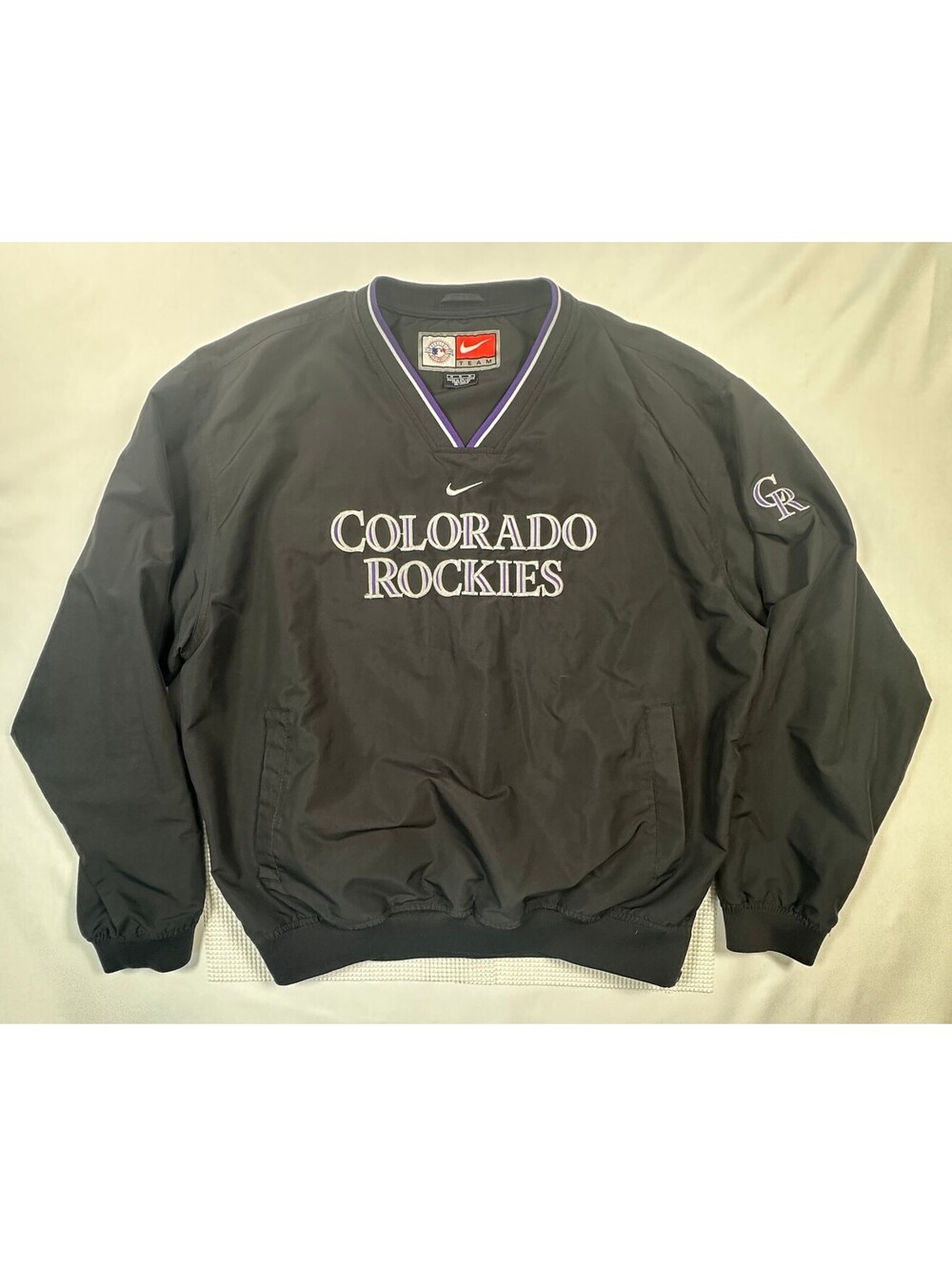 Vintage Nike Team Colorado Rockies Pullover Windbreaker Mens Med Blk VNeck (208)